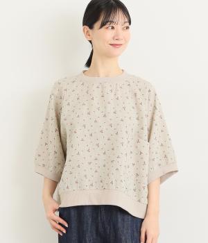 リネン小花プリントリブカットソー(キナリ-L)