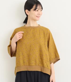 リネン小花プリントリブカットソー(マスタード-L)