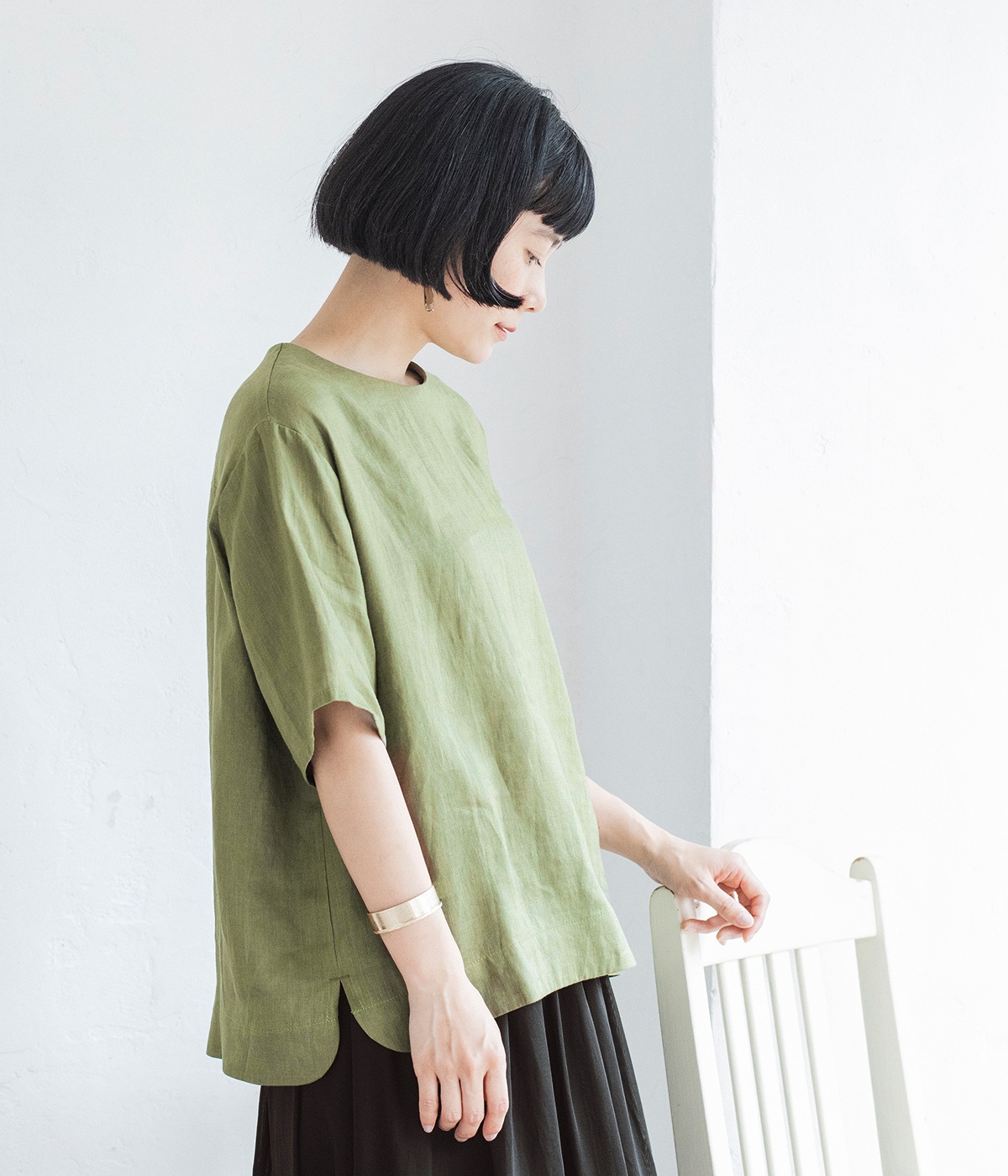 別注｜リネンTEEブラウス(抹茶-L)