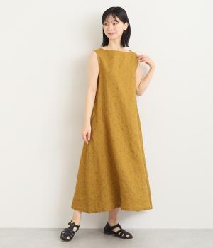 リネン小花プリントノースリーブワンピース