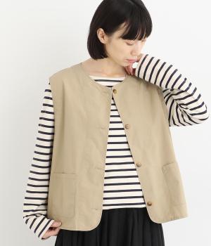コットンダンプバイオウォッシュ加工パッチポケットベスト(ベージュ-L)
