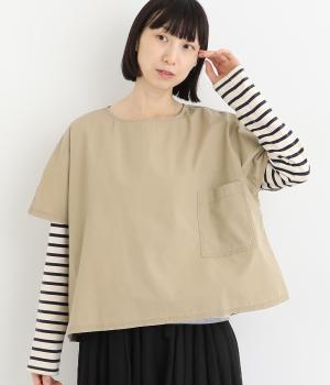 コットンダンプバイオウォッシュ加工ポケット付プルオーバー(ベージュ-L)