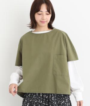 コットンダンプバイオウォッシュ加工ポケット付プルオーバー(カーキ-L)