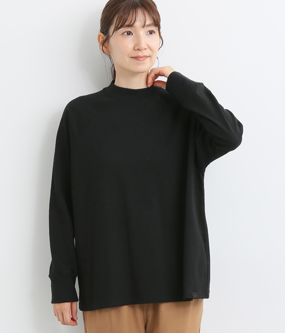 ラグランロングTシャツ(ブラック-ONESIZE)
