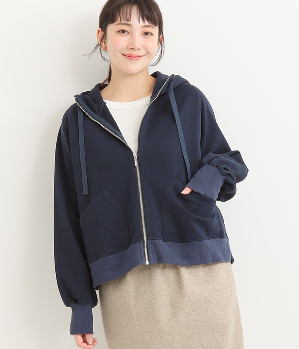 ベーシック裏毛　スウェットフーディー(ネイビー-ONESIZE)