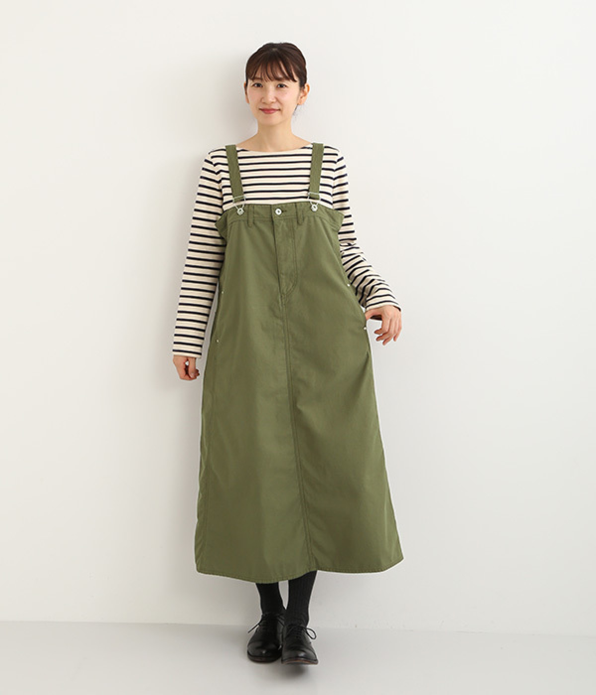 バックサテン　ジャンパースカート(オリーブグリーン-ONESIZE)