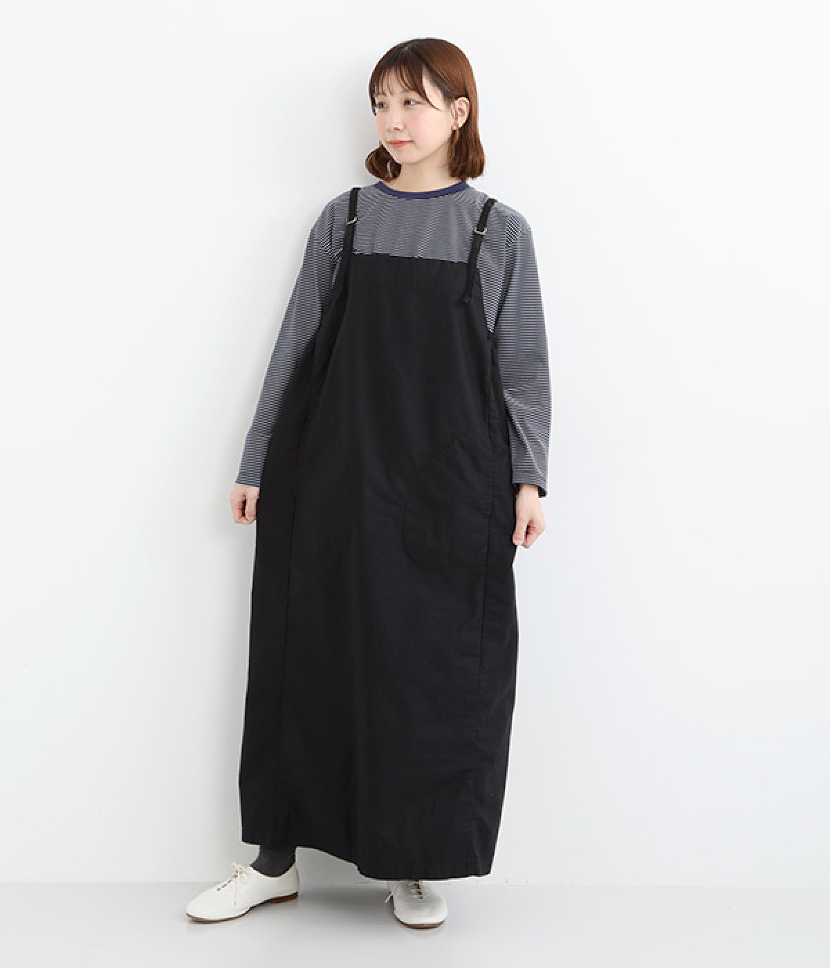 コットンムラバックサテンサロペットスカート(ブラック-ONESIZE)