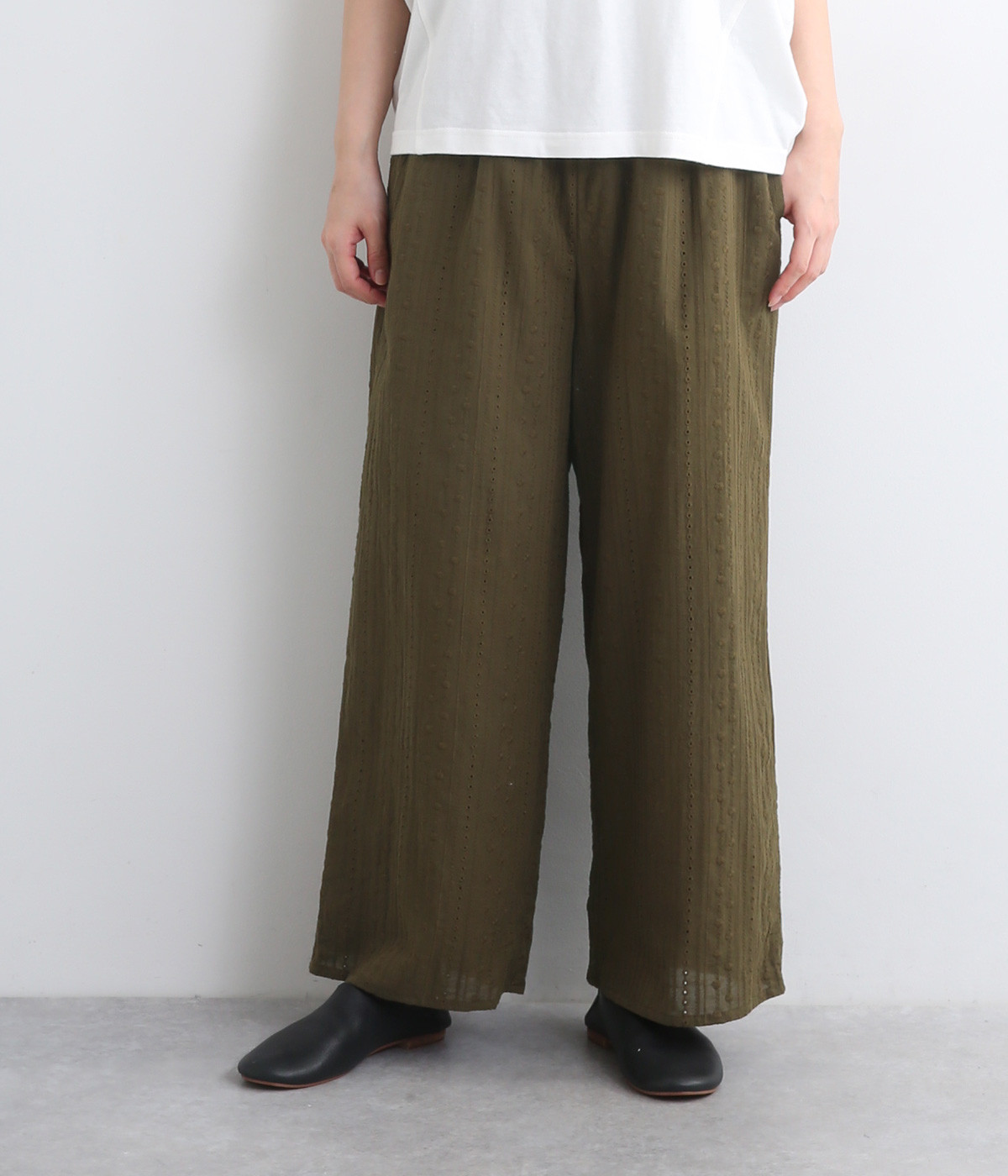 コットンストライプレースパンツ(カーキ-ONESIZE)