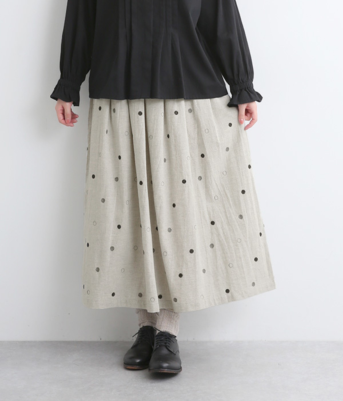 ダンガリードット刺繍スカート(グレー-ONESIZE)
