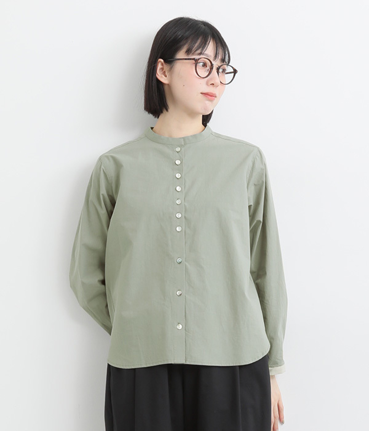 コットンタイプライターブラウス(グリーン-ONESIZE)