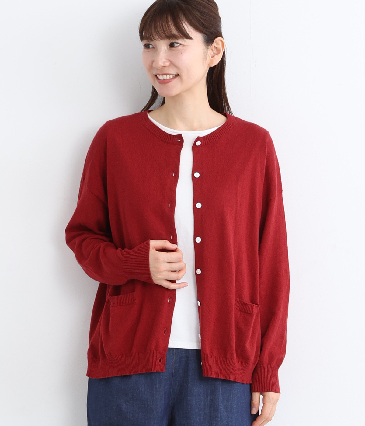 コットンカシミヤカーディガン(レッド-ONESIZE)
