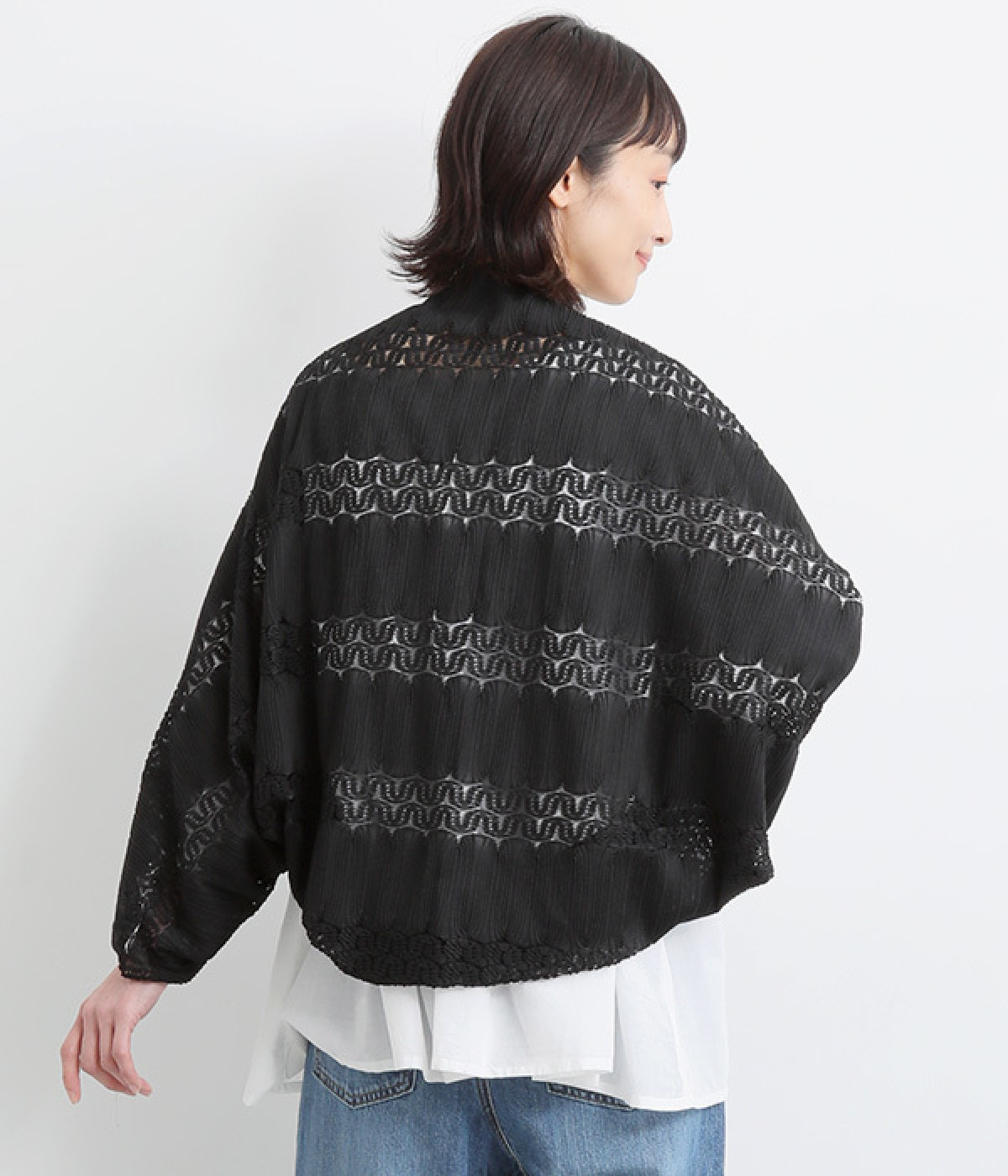 レーシーボーダー2wayカーディガン(ブラック-ONESIZE)