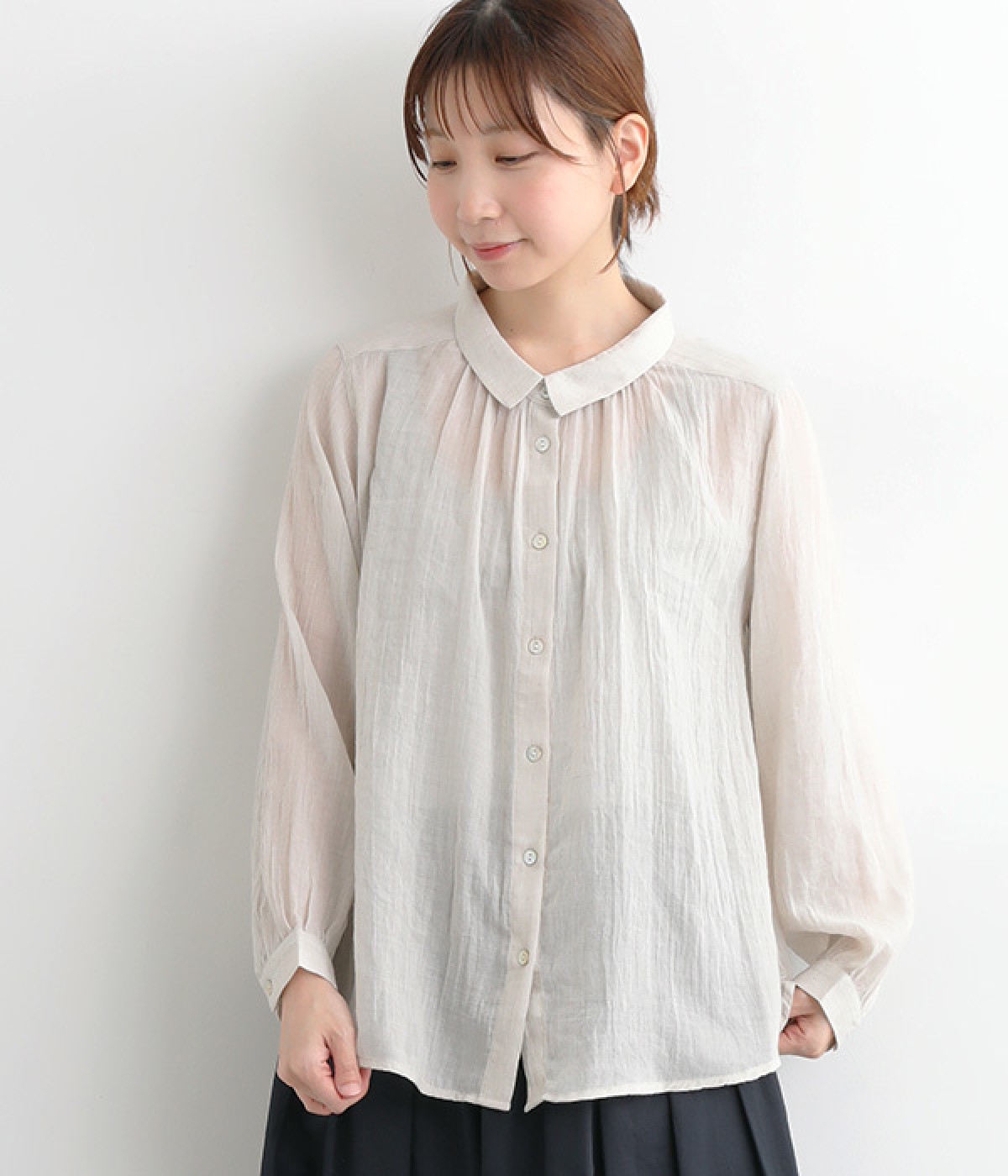 コットン混ガーゼシャンブレー柔らかブラウス(キナリ-ONESIZE)