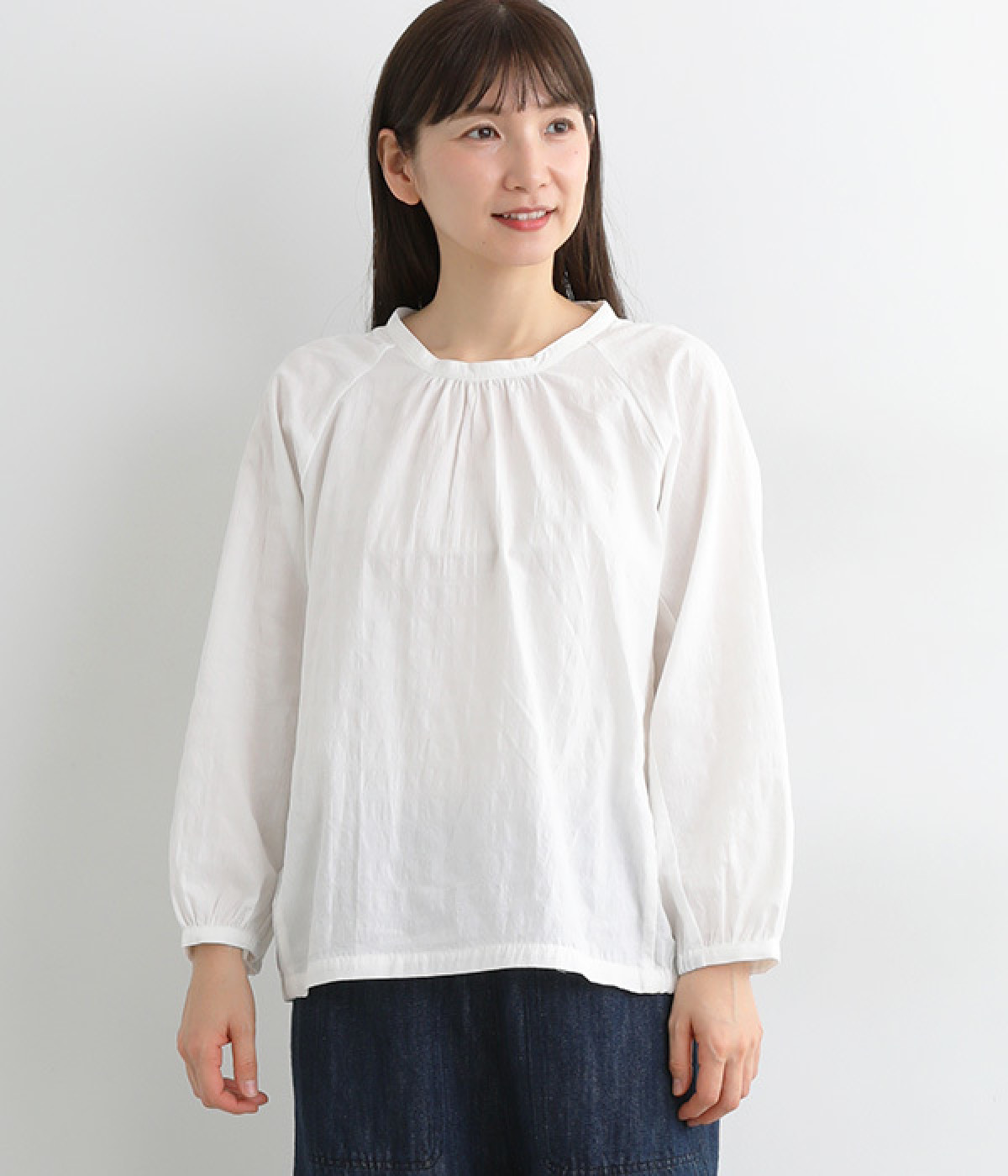 コットンボーダージャカード　プルオーバーブラウス(オフホワイト-ONESIZE)