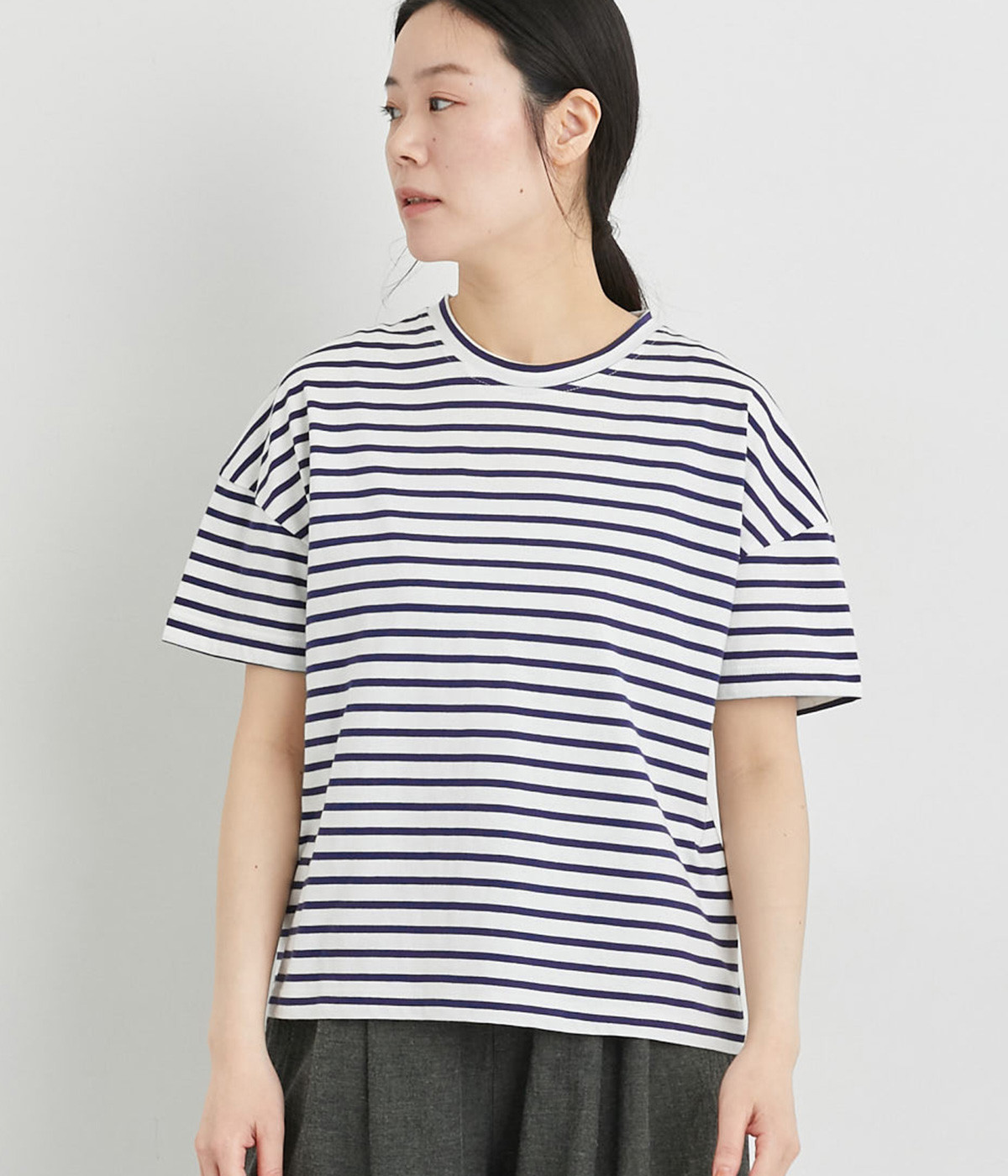 天竺ボーダー半袖Tシャツ (ネイビー-ONESIZE)