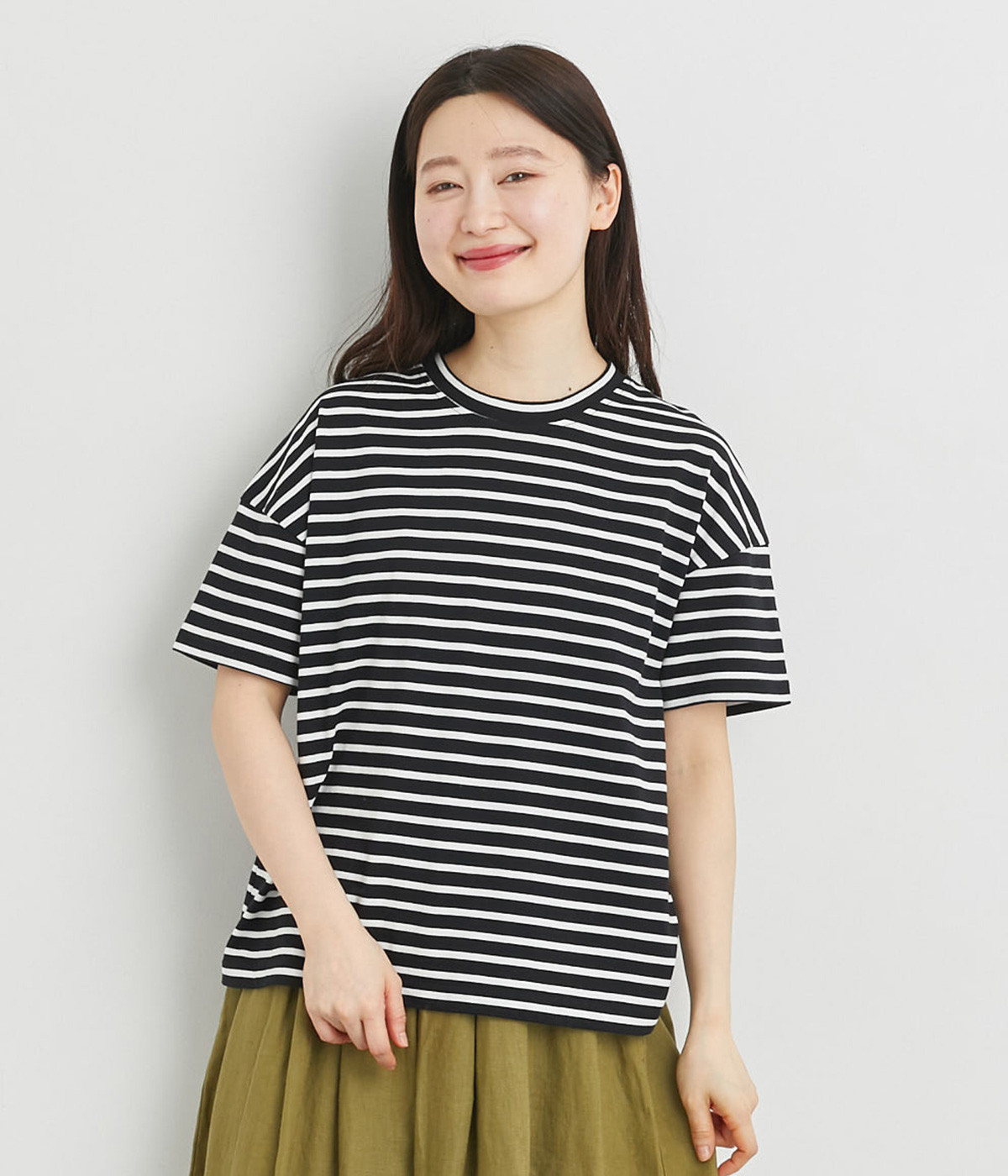 天竺ボーダー半袖Tシャツ (ブラック-ONESIZE)
