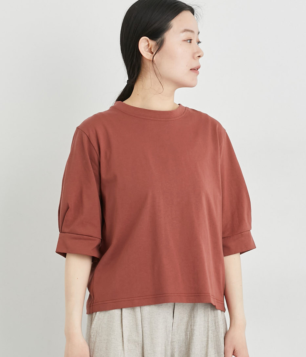 コットン天竺6分袖Tシャツ(レンガ-ONESIZE)