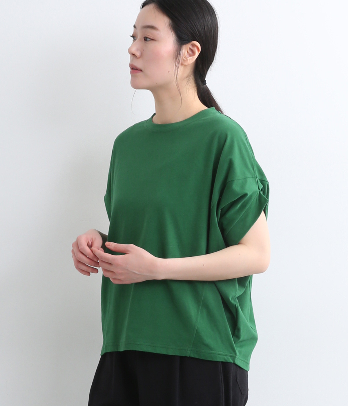ソフト天竺カットソーブラウス(グリーン-ONESIZE)