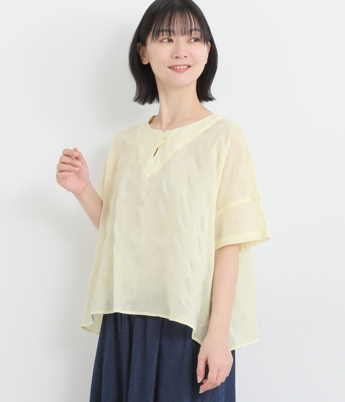 塩縮ローンブラウス(アイボリー-ONESIZE)