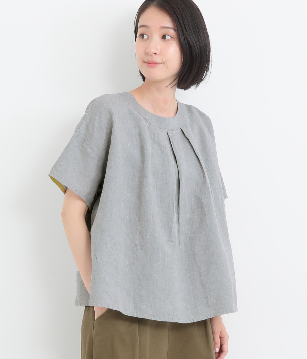 フレンチリネン　シャンブレーブラウス(グレー-ONESIZE)