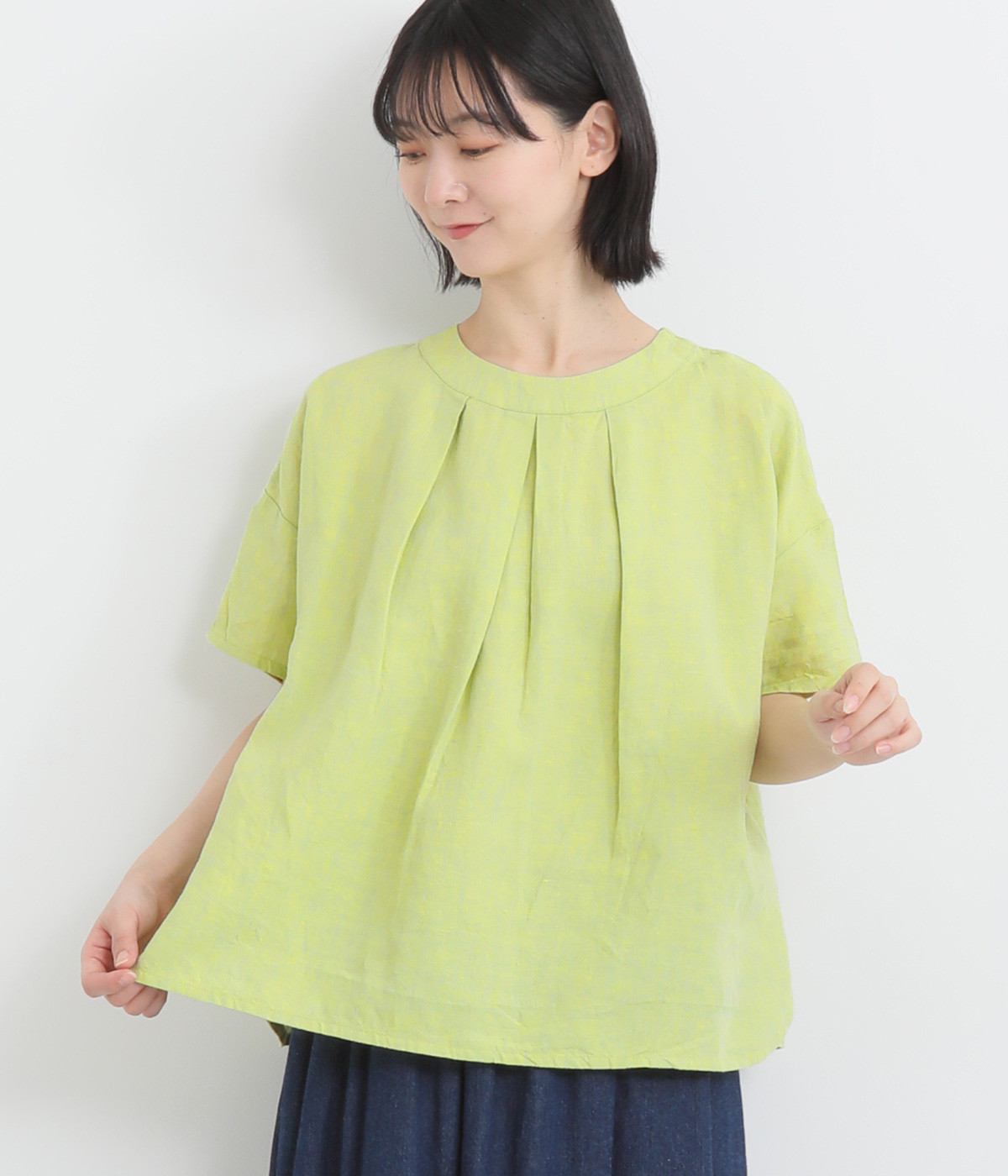 フレンチリネン　シャンブレーブラウス(イエロー-ONESIZE)