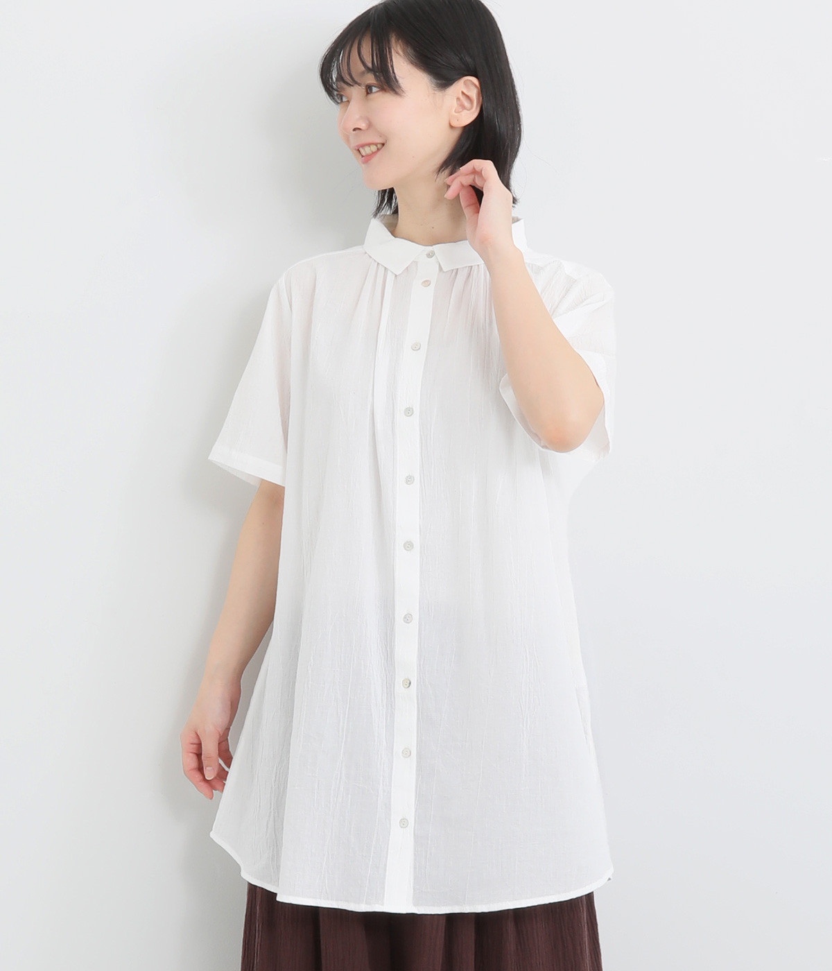 コットンクレープチュニックシャツ(オフホワイト-ONESIZE)