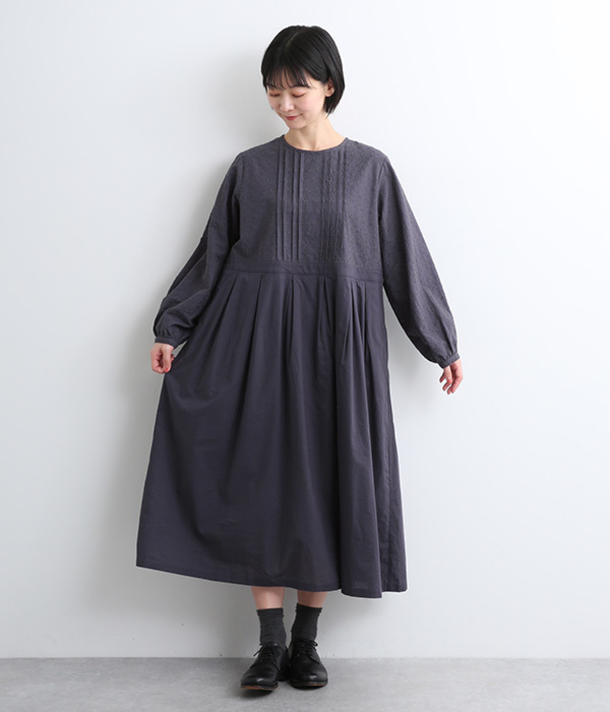 コットン花柄刺繍ワンピース(パープル-ONESIZE)