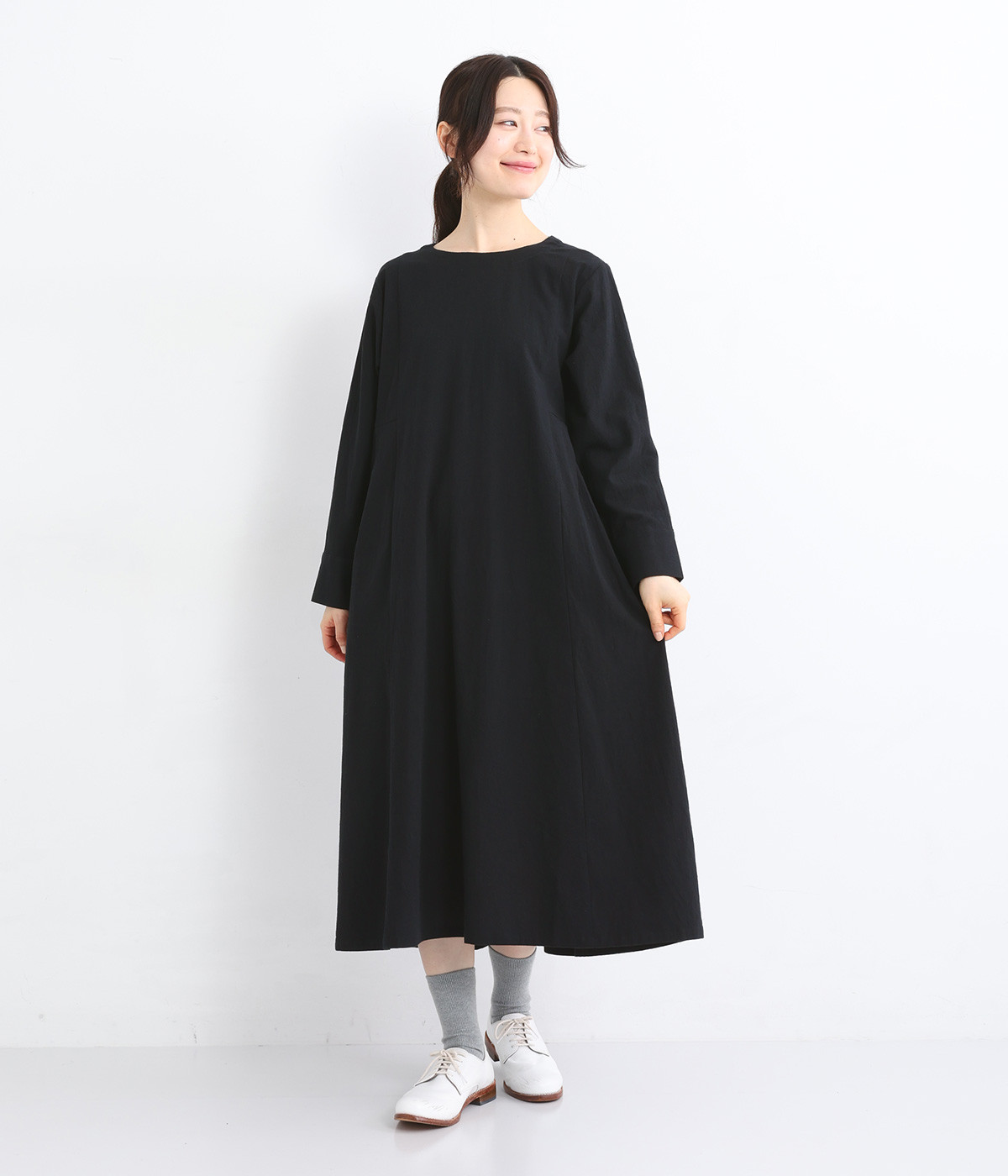 コットンシャンブレーワンピース(ブラック-ONESIZE)