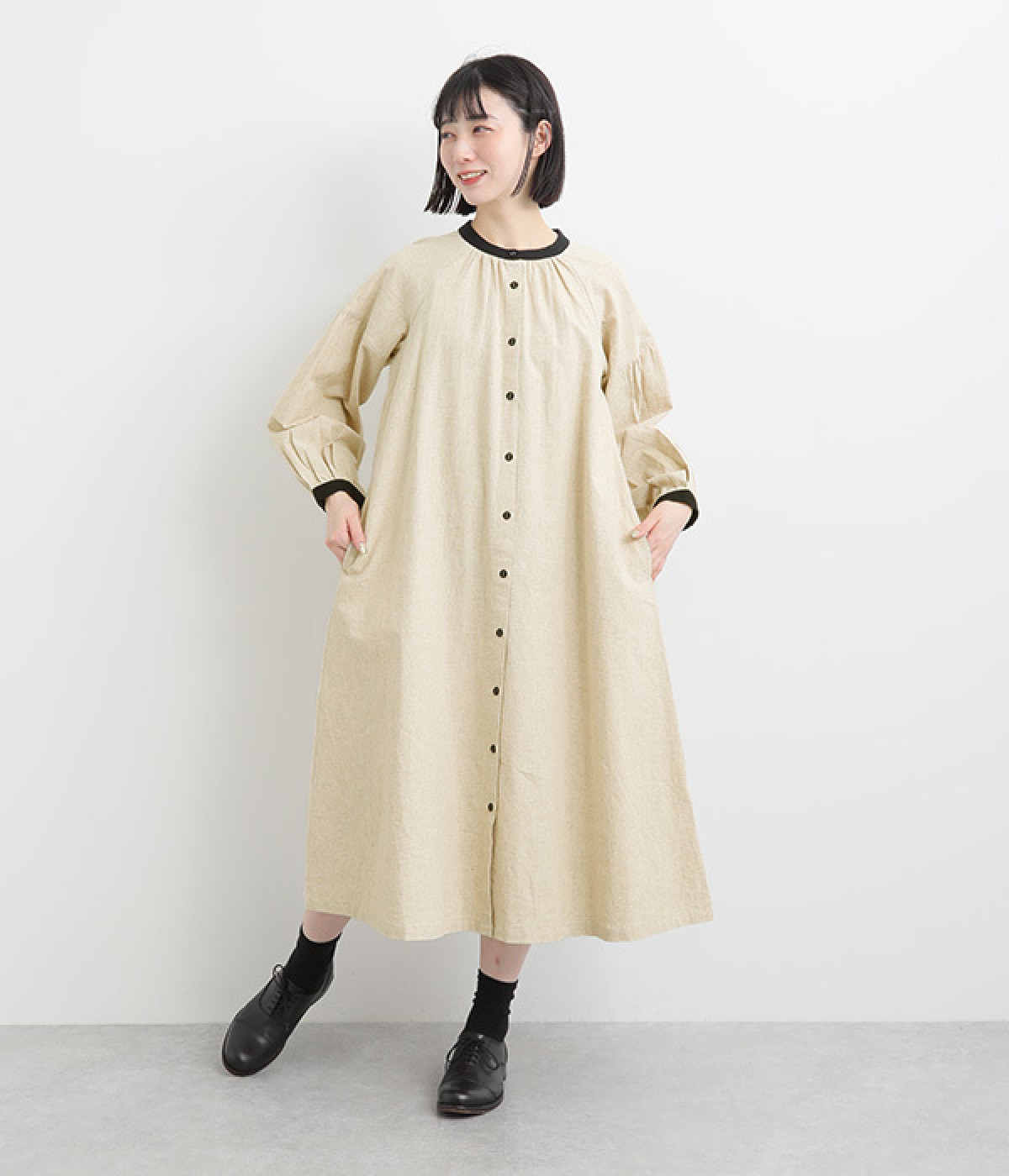 コットンリネン平織ワンピース(キナリ-ONESIZE)