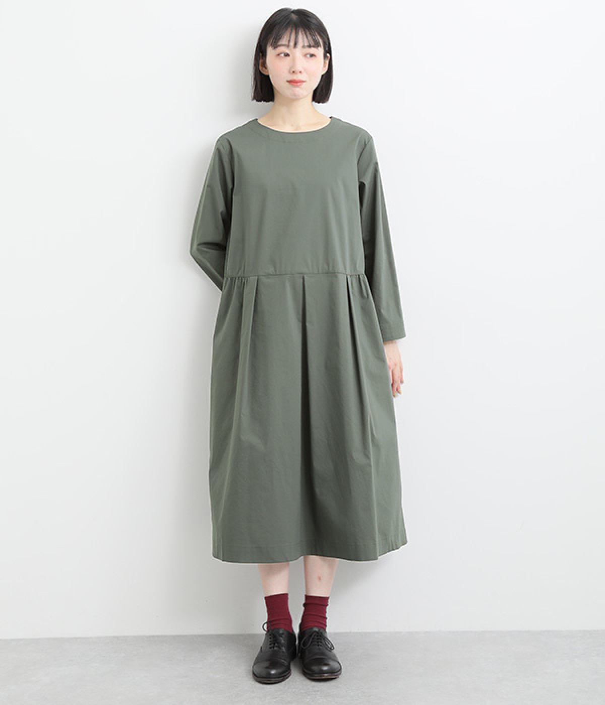 コットン混サテンワンピース(チャコール-ONESIZE)