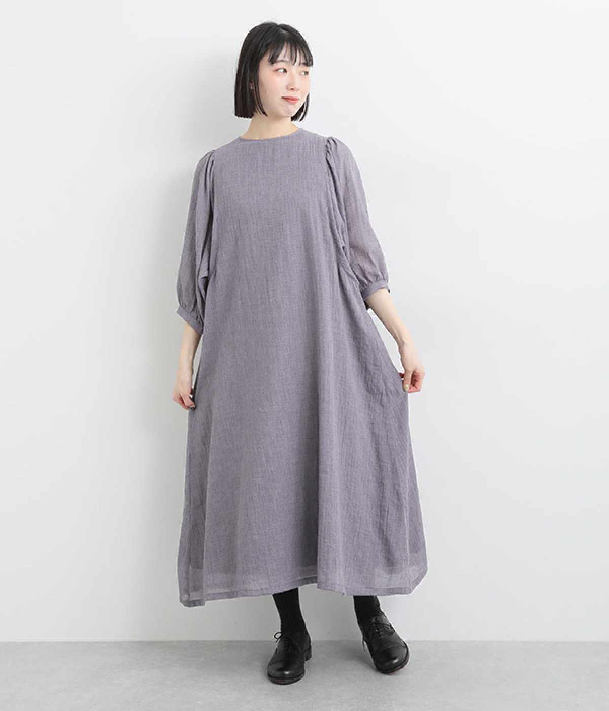 コットン混ガーゼシャンブレーワンピース(パープル-ONESIZE)