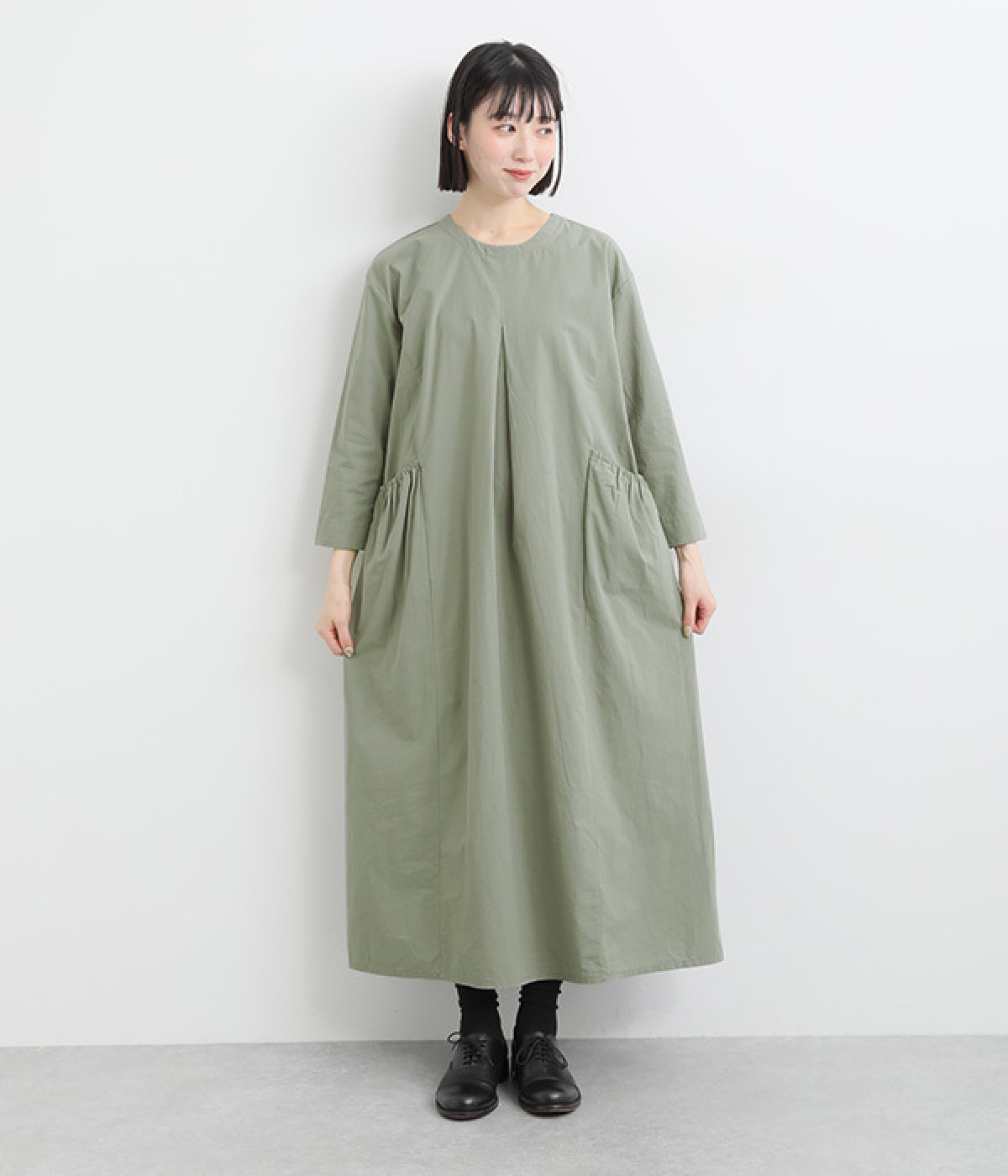 コットンタイプライターワンピース(グリーン-ONESIZE)