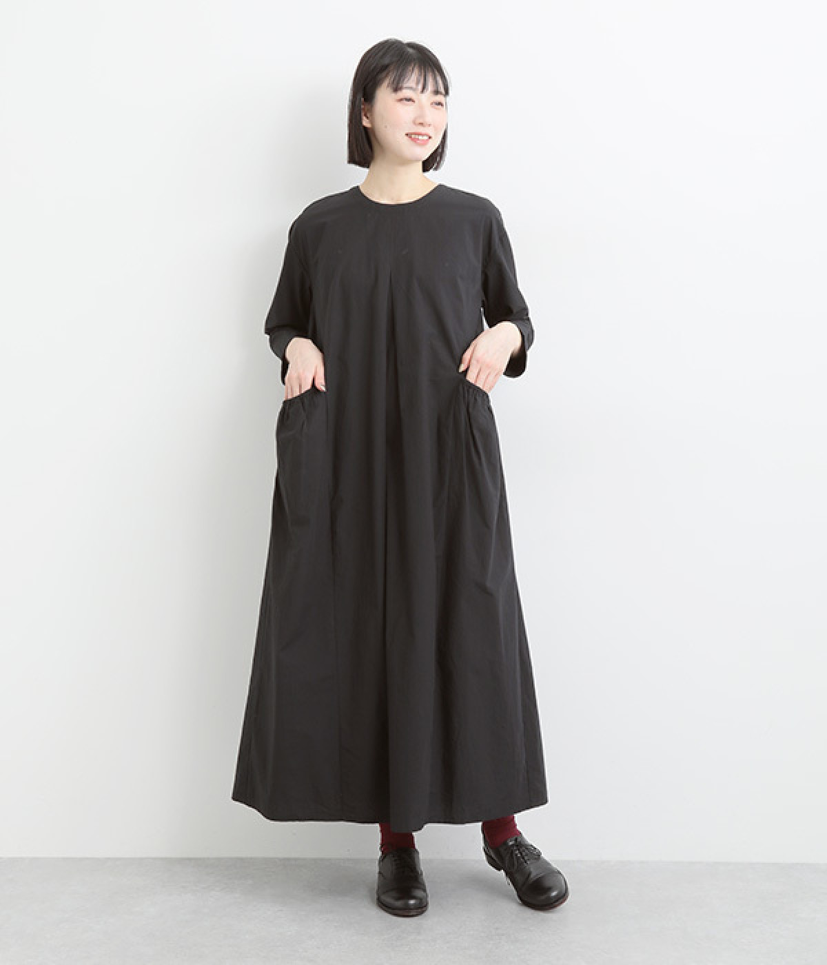 コットンタイプライターワンピース(ブラック-ONESIZE)