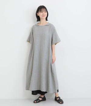 フレンチリネン　シャンブレーワンピース(グレー-ONESIZE)