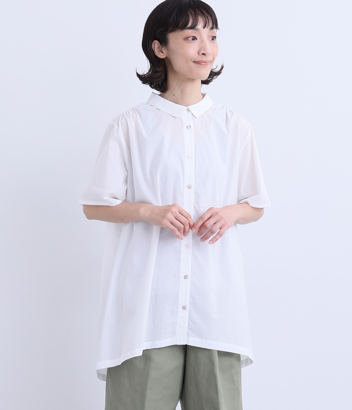 コットンローンチュニックワンピース(オフホワイト-ONESIZE)