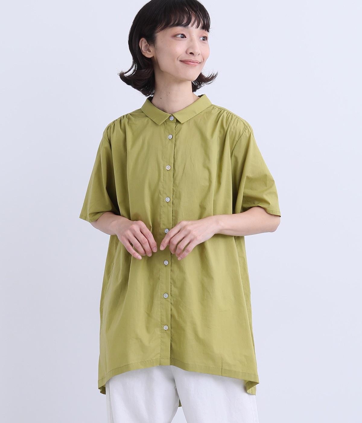 コットンローンチュニックワンピース(イエロー-ONESIZE)