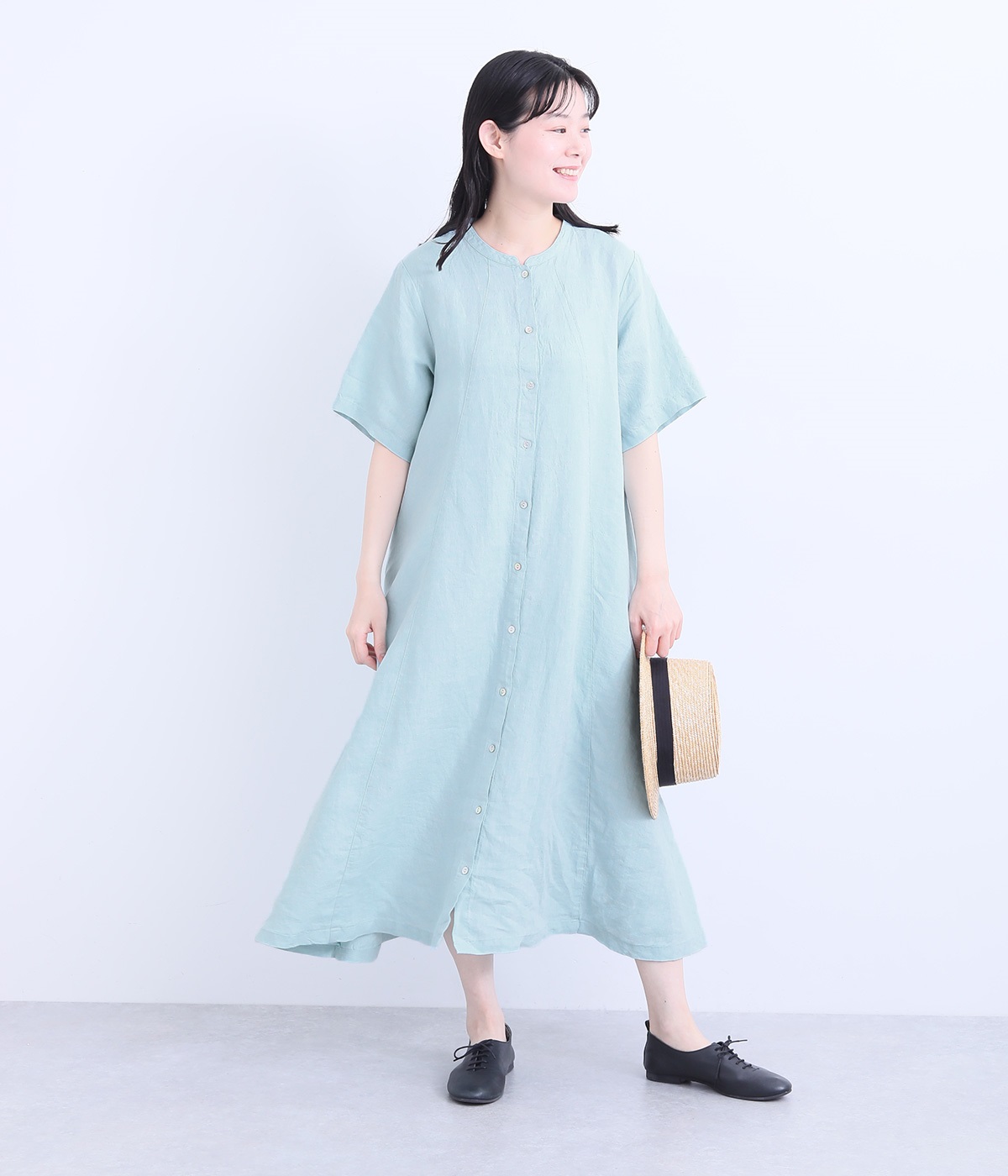 フレンチリネンワンピース(サックス-ONESIZE)