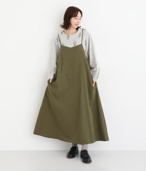 コットンソフトツイルキャミワンピース(カーキ-F)