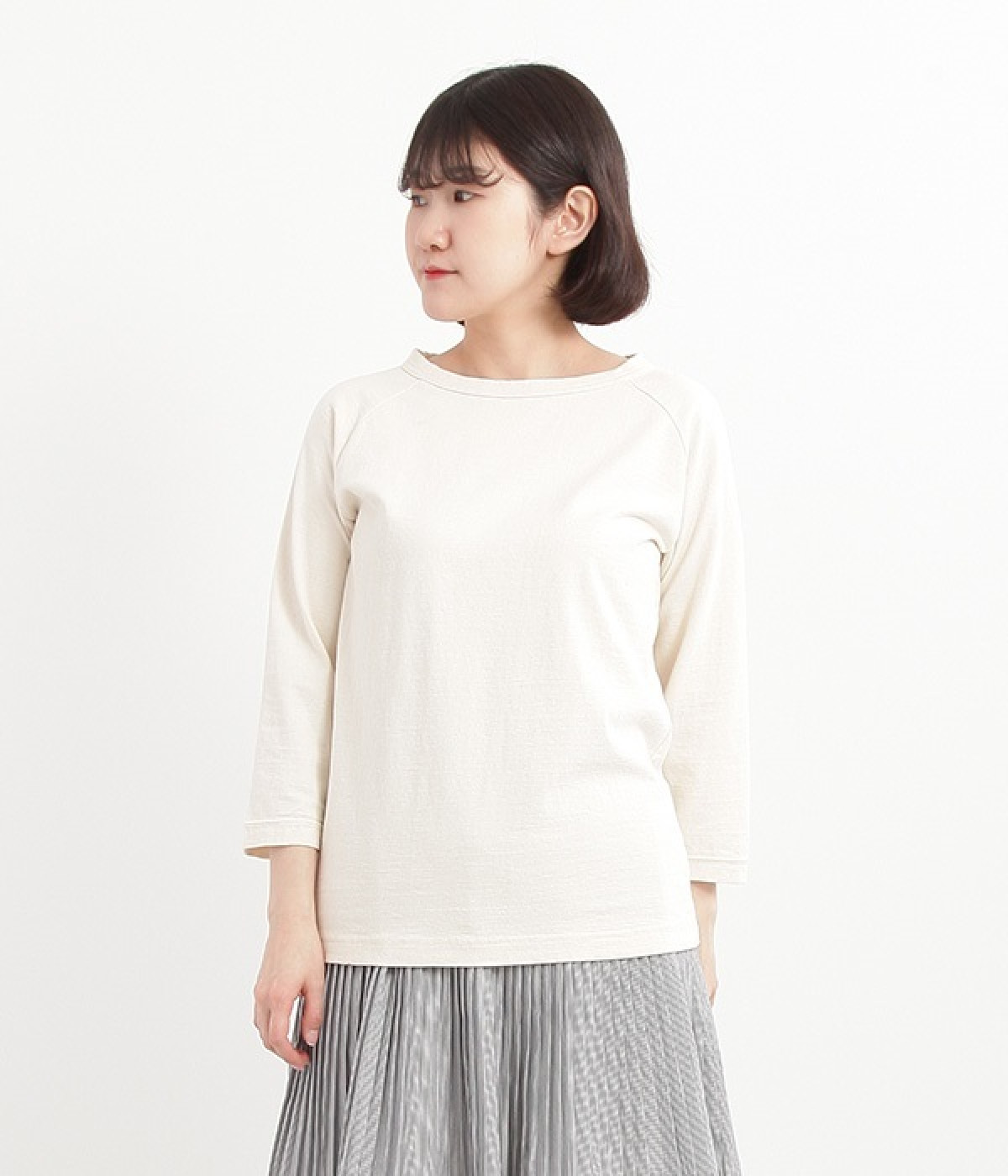ムラ糸ラグラン7分袖Tシャツ(キナリ-L)