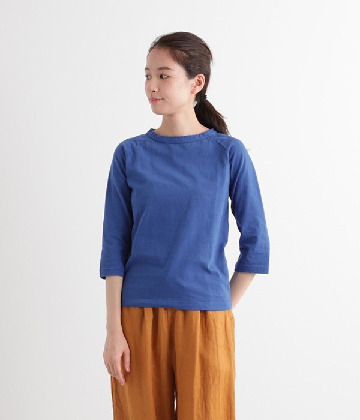 ムラ糸ラグラン7分袖Tシャツ(ロイヤルブルー-L)