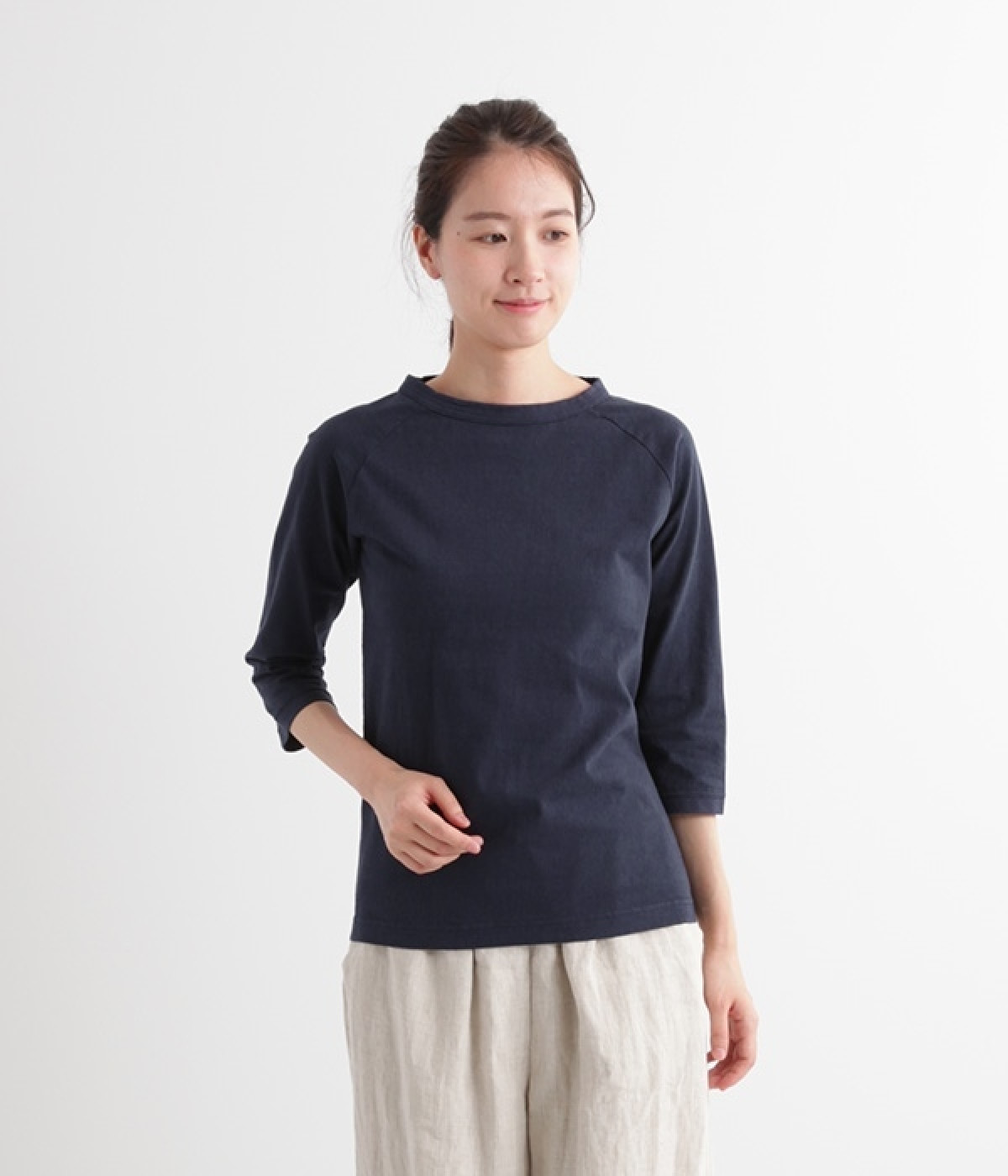 ムラ糸ラグラン7分袖Tシャツ(ネイビー-L)