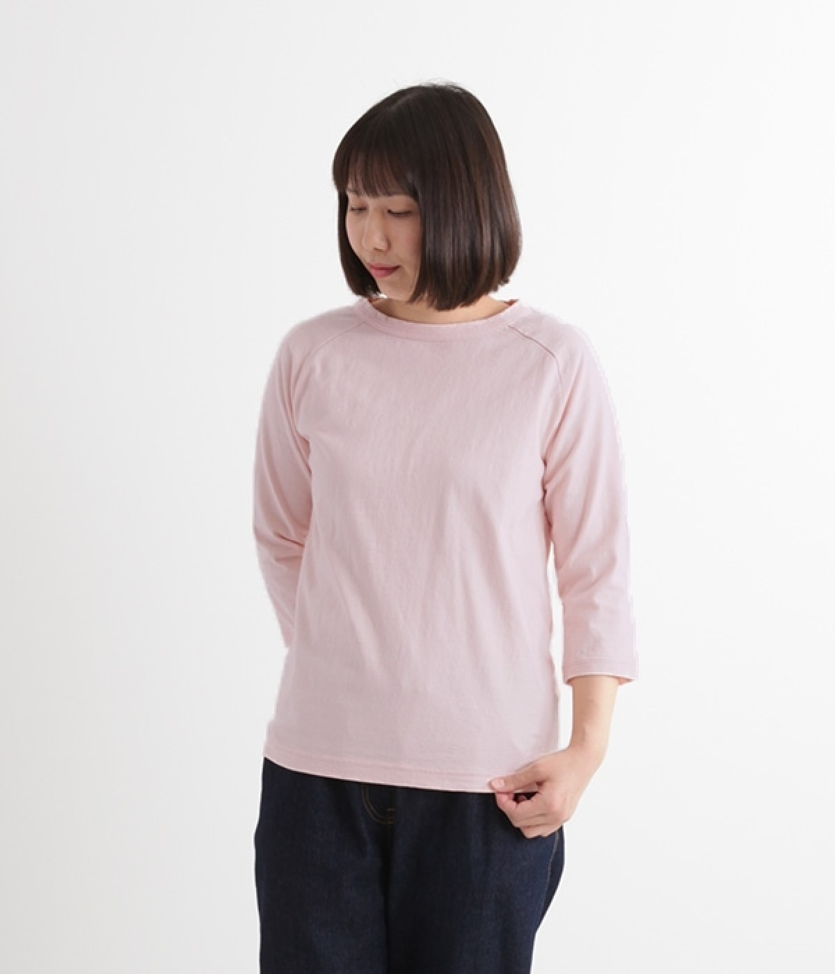 ムラ糸ラグラン7分袖Tシャツ(ピンク-L)
