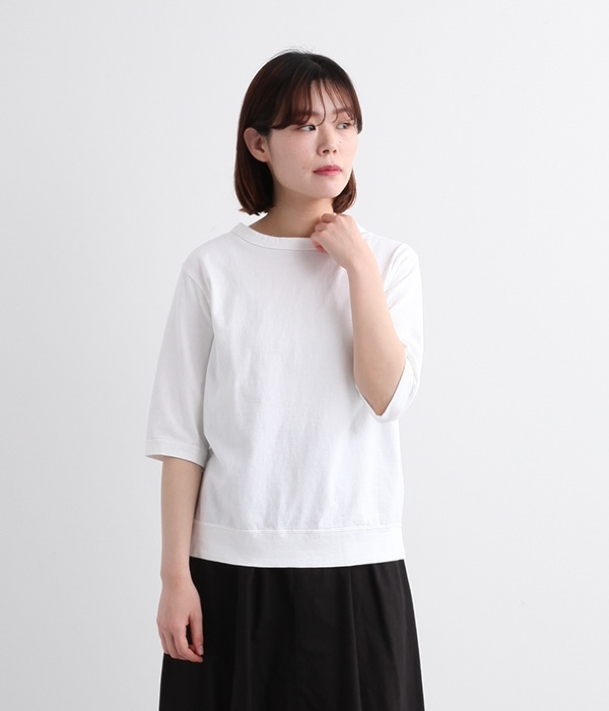 ムラ糸天竺5分袖Tシャツ(ホワイト-L)