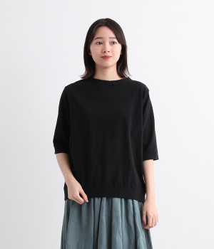 ムラ糸天竺5分袖Tシャツ(ブラック-L)