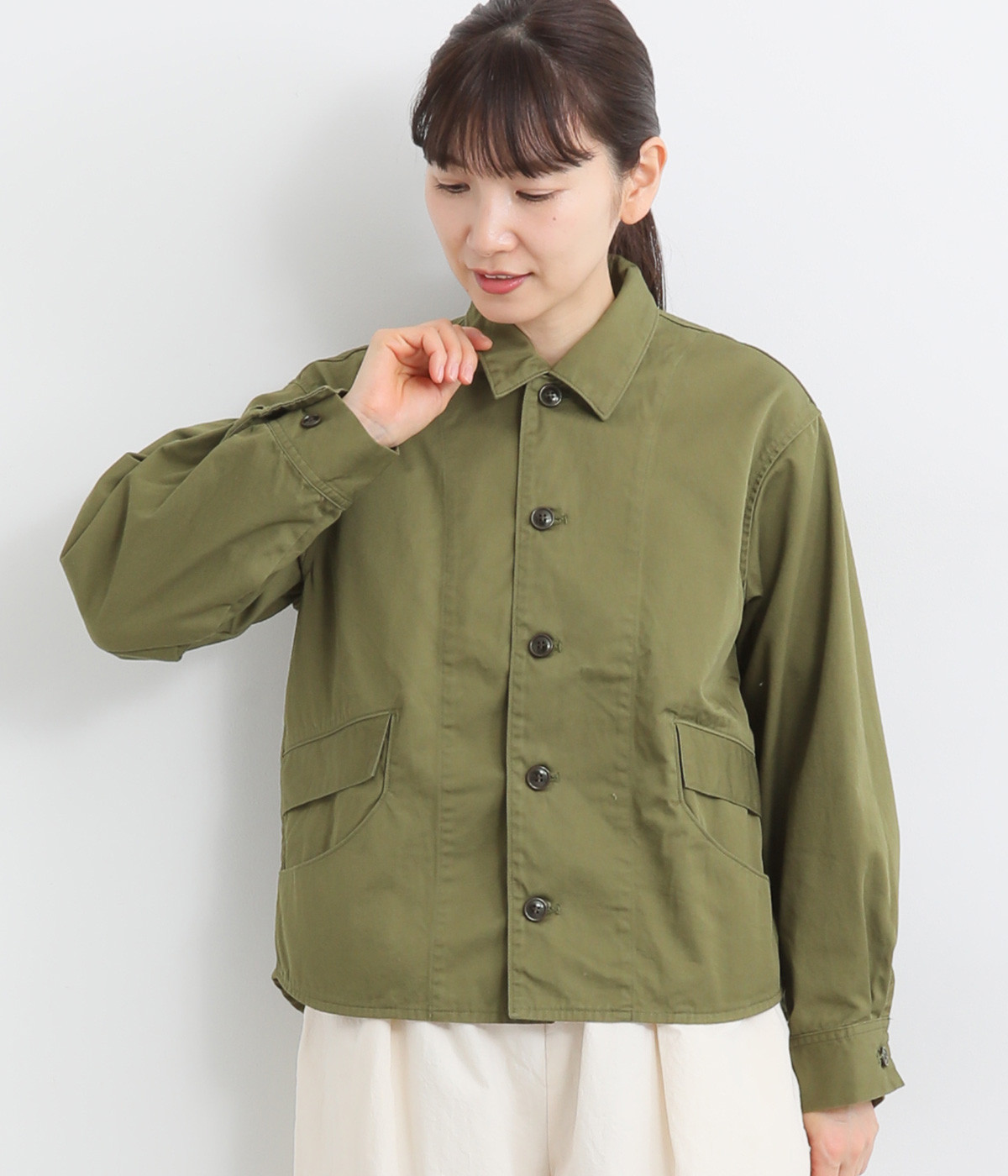 コットン高密度コンパクトチノクロスハンティングジャケット(カーキ-ONESIZE)