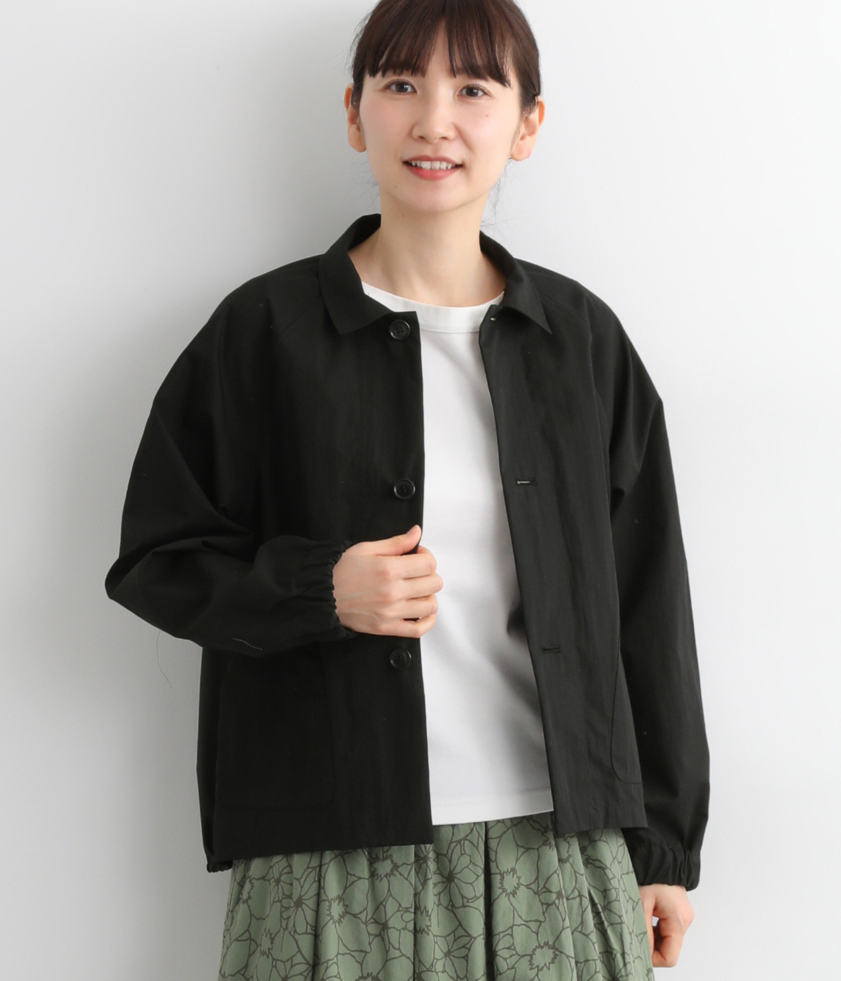 コットンナイロンウェザー異素材切替えジャケット(ブラック-ONESIZE)