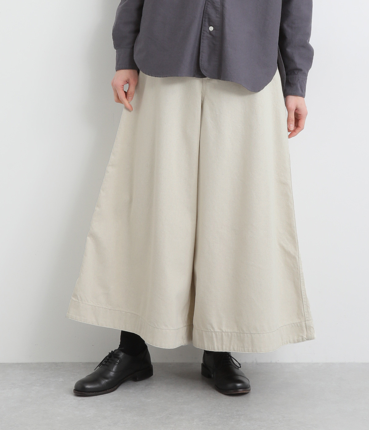 コットンリネンデニムワイドパンツ(キナリ-ONESIZE)