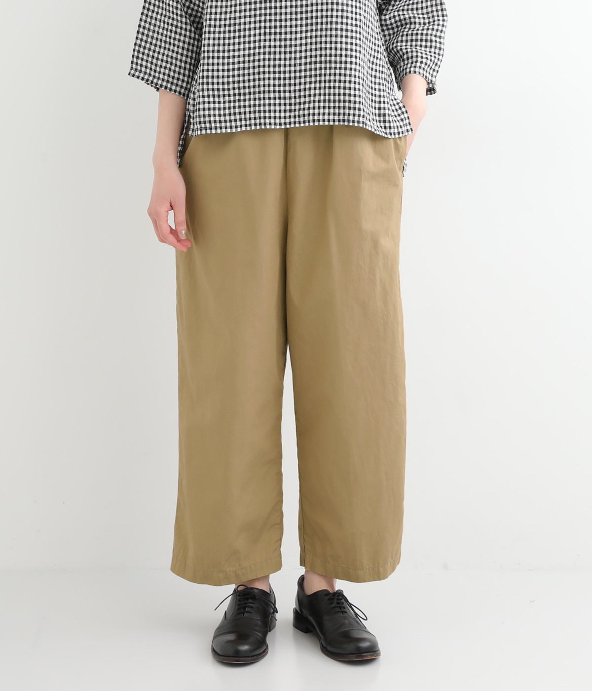 コットンリネンウェザーワイドパンツ(ベージュ-L)