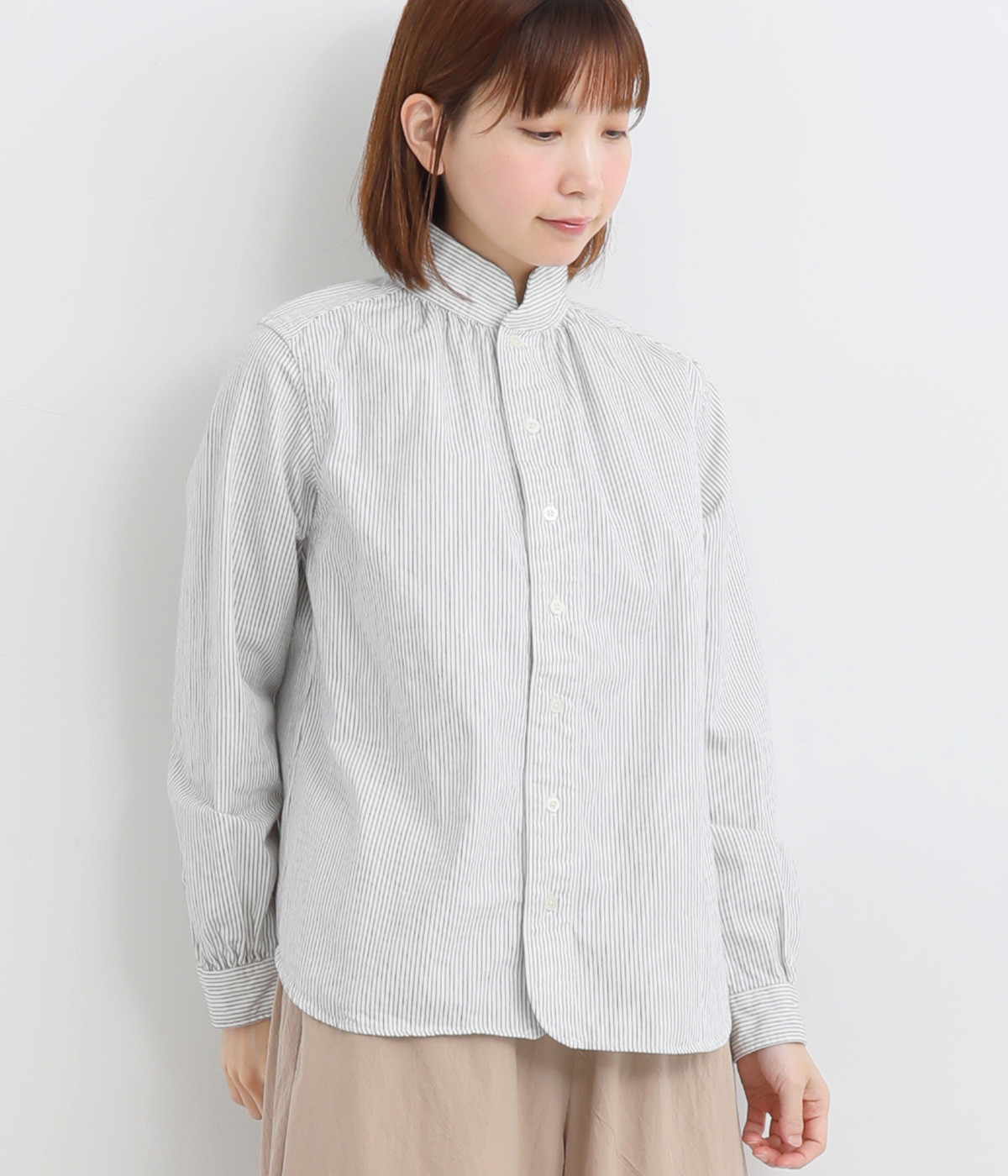 オーガニックコットンヒッコリーストライプシャツ(ホワイト-ONESIZE)