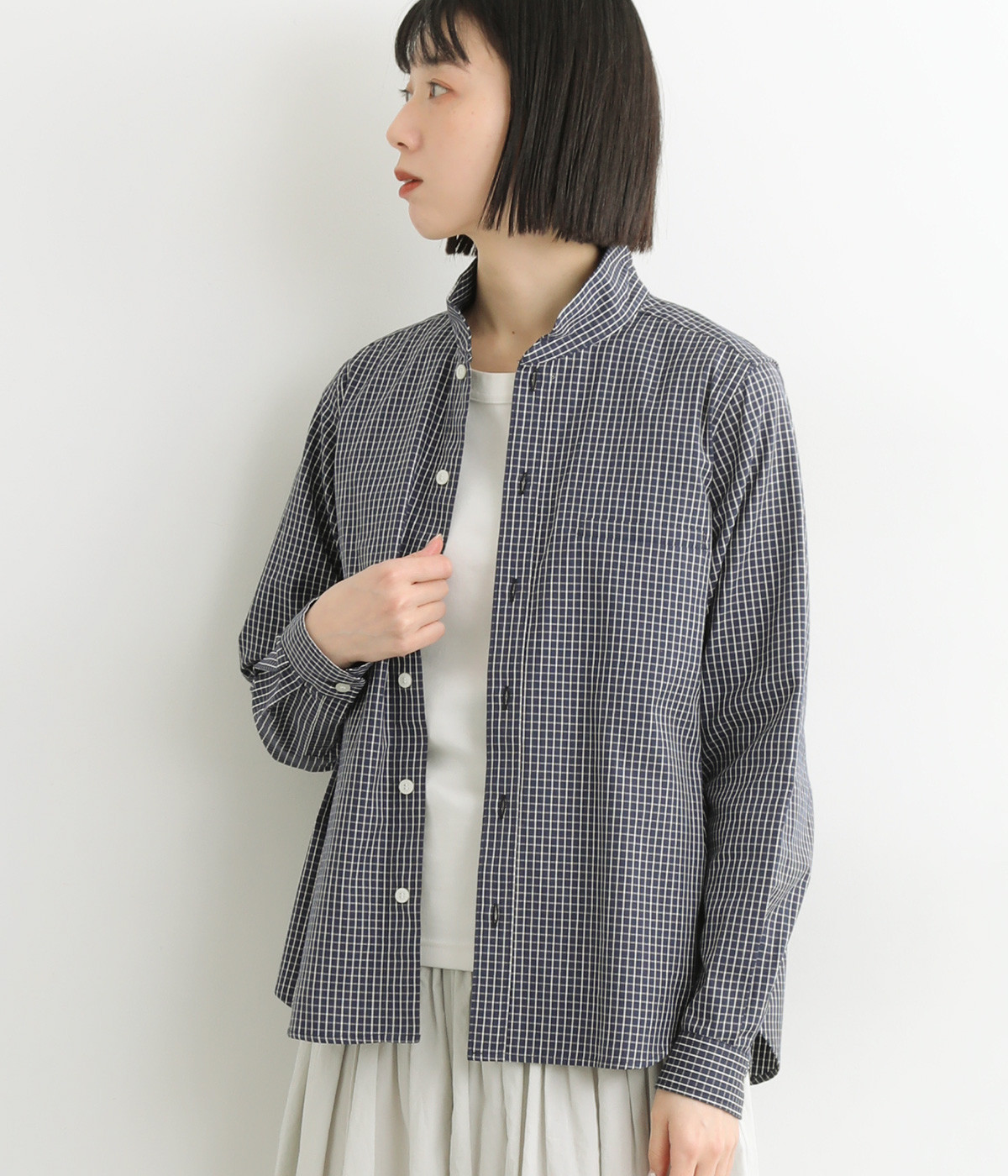 コットングラフチェックシャツ(ネイビー系-ONESIZE)